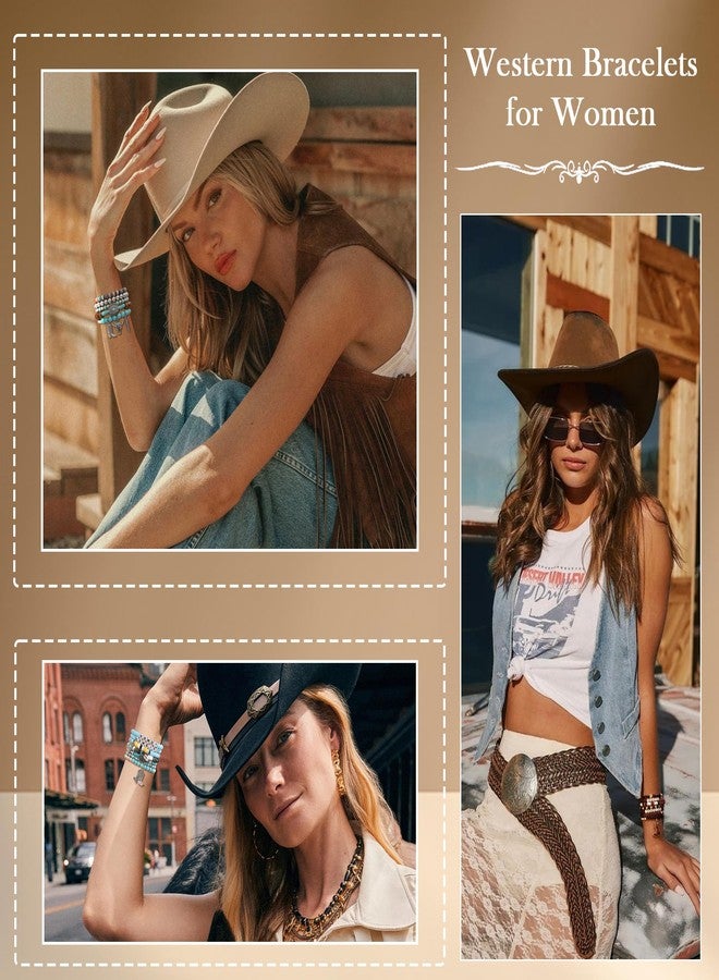 Sistble Cowgirl Bracelets for Women Girls, Cowgirl Jewelry Western Gifts for Women Cow Girl Accessories Bead Bracelet Stackable Turquoise Boot Western Outfit Party Birthday Halloween Christmas Jewelry - Image 2